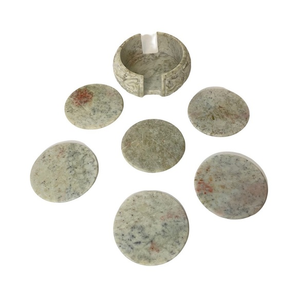 Carved Stone Elephants Coasters Set of 6 With Storage Holder READ - Picture 2 of 16